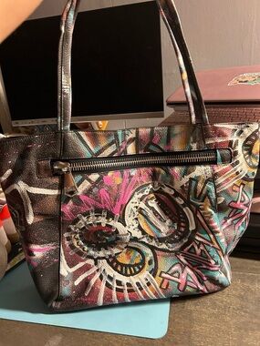 Aimee Kestenberg 80s Baby Graffiti Style Leather Shoulder Bag Handpainted